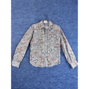 Vintage Retro Stuart Lang Women's Long Sleeve Geometric Print Button-Up Shirt